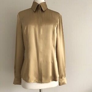 LAFAYETTE 148 NEW YORK SILK LONG SLEEVE BUTTON UP GOLD SHIRT BLOUSE